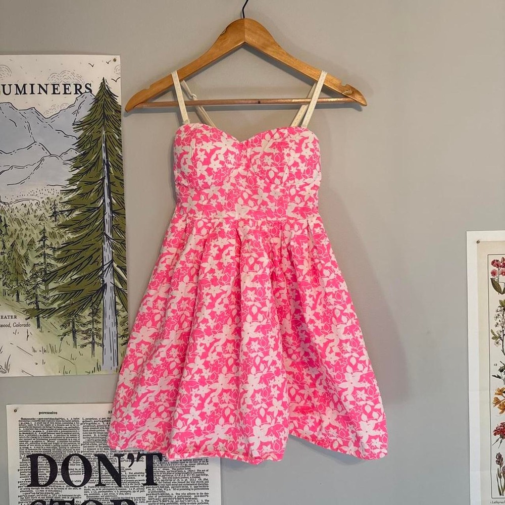Y2K Derek Heart Hot Pink Floral Sweetheart Skater Dress